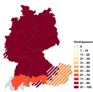 Relative Auftretenshäufigkeit von Niedrigwasser innerhalb der einzelnen Areale im Verhältnis zu Niederwasser (in %)