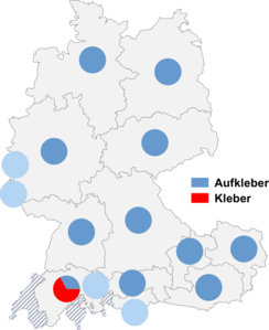 Relative Auftretenshäufigkeit von Aufkleber / Kleber innerhalb der einzelnen Areale