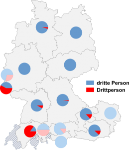 Relative Auftretenshäufigkeit von dritte Person / Drittperson innerhalb der einzelnen Areale