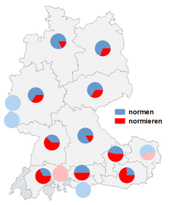 Relative Auftretenshäufigkeit von normen / normieren innerhalb der einzelnen Areale