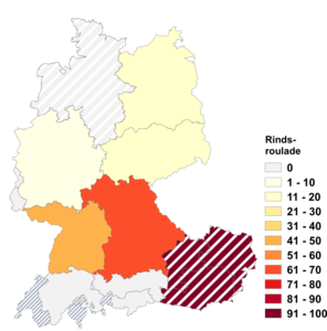Relative Auftretenshäufigkeit von Rindsroulade innerhalb der einzelnen Areale im Verhältnis zu Rinderroulade (in %)