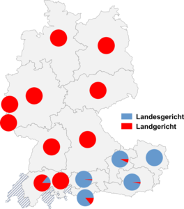 Relative Auftretenshäufigkeit von Landesgericht / Landgericht innerhalb der einzelnen Areale