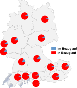 Relative Auftretenshäufigkeit von im Bezug auf / in Bezug auf innerhalb der einzelnen Areale