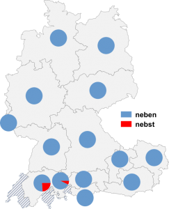 Relative Auftretenshäufigkeit von neben / nebst innerhalb der einzelnen Areale
