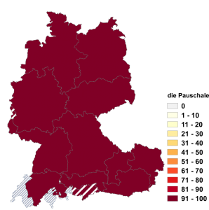 Relative Auftretenshäufigkeit von die Pauschale innerhalb der einzelnen Areale im Verhältnis zu das Pauschale (in %)