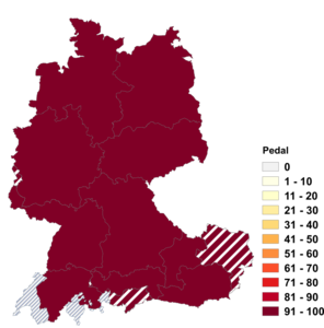 Relative Auftretenshäufigkeit von Pedal innerhalb der einzelnen Areale im Verhältnis zu Pedale (in %)