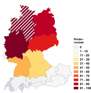 Relative Auftretenshäufigkeit von Rinderroulade innerhalb der einzelnen Areale im Verhältnis zu Rindsroulade (in %)