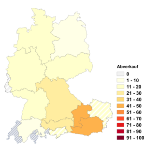 Relative Auftretenshäufigkeit von Abverkauf innerhalb der einzelnen Areale im Verhältnis zu Ausverkauf (in %)