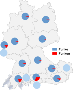 Relative Auftretenshäufigkeit von Funke / Funken innerhalb der einzelnen Areale