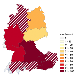 Relative Auftretenshäufigkeit von das Gulasch innerhalb der einzelnen Areale im Verhältnis zu der Gulasch (in %)