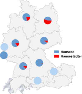 Relative Auftretenshäufigkeit von Hanseat / Hansestädter innerhalb der einzelnen Areale