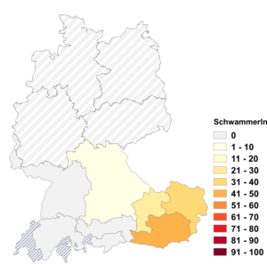 Relative Auftretenshäufigkeit von Schwammerln innerhalb der einzelnen Areale im Verhältnis zu Schwammerl (in %)