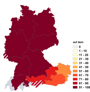 Relative Auftretenshäufigkeit von auf dem innerhalb der einzelnen Areale im Verhältnis zu am (in %)