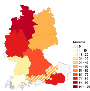 Relative Auftretenshäufigkeit von Leckerlis innerhalb der einzelnen Areale im Verhältnis zu Leckerli (in %)