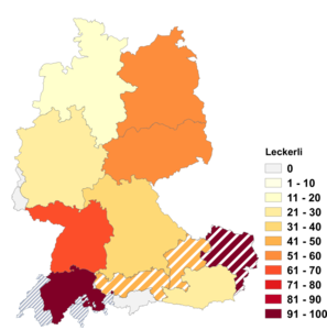 Relative Auftretenshäufigkeit von Leckerli innerhalb der einzelnen Areale im Verhältnis zu Leckerlis (in %)