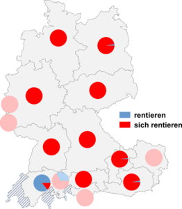 Relative Auftretenshäufigkeit von rentieren / sich rentieren innerhalb der einzelnen Areale