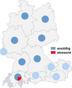 Relative Auftretenshäufigkeit von anstößig / stossend innerhalb der einzelnen Areale