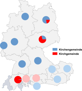 Relative Auftretenshäufigkeit von Kirchengemeinde / Kirchgemeinde innerhalb der einzelnen Areale
