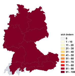 Relative Auftretenshäufigkeit von sich ändern innerhalb der einzelnen Areale im Verhältnis zu ändern (in %)