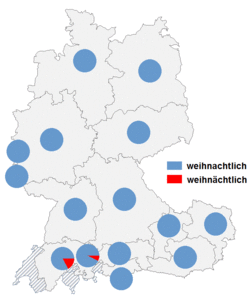Relative Auftretenshäufigkeit von weihnachtlich / weihnächtlich innerhalb der einzelnen Areale
