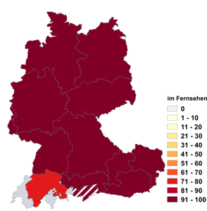Relative Auftretenshäufigkeit von im Fernsehen innerhalb der einzelnen Areale im Verhältnis zu am Fernsehen (in %)