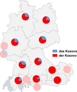 Relative Auftretenshäufigkeit von das Kosovo / der Kosovo innerhalb der einzelnen Areale
