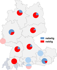 Relative Auftretenshäufigkeit von nebelig / neblig innerhalb der einzelnen Areale