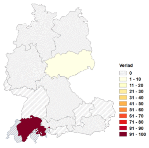 Relative Auftretenshäufigkeit von Verlad innerhalb der einzelnen Areale im Verhältnis zu Verladung (in %)