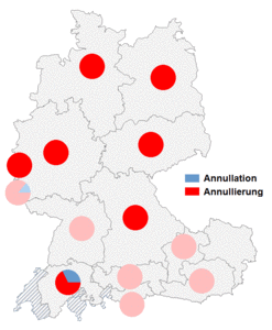 Relative Auftretenshäufigkeit von Annullation / Annullierung innerhalb der einzelnen Areale