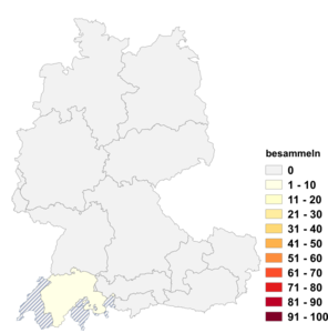 Relative Auftretenshäufigkeit von besammeln innerhalb der einzelnen Areale im Verhältnis zu versammeln (in %)