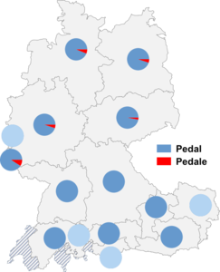 Relative Auftretenshäufigkeit von Pedal / Pedale innerhalb der einzelnen Areale