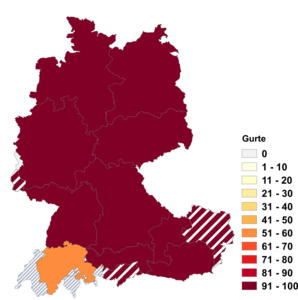 Relative Auftretenshäufigkeit von Gurte innerhalb der einzelnen Areale im Verhältnis zu Gurten (in %)