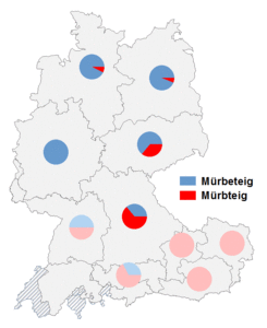 Relative Auftretenshäufigkeit von Mürbeteig / Mürbteig innerhalb der einzelnen Areale