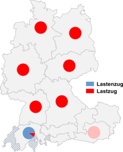 Relative Auftretenshäufigkeit von Lastenzug / Lastzug innerhalb der einzelnen Areale