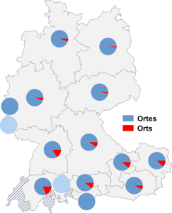 Relative Auftretenshäufigkeit von Ortes / Orts innerhalb der einzelnen Areale