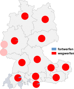 Relative Auftretenshäufigkeit von fortwerfen / wegwerfen innerhalb der einzelnen Areale