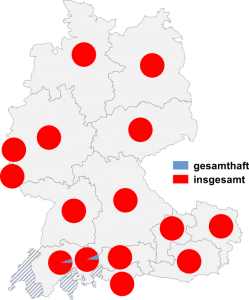 Relative Auftretenshäufigkeit von gesamthaft / insgesamt innerhalb der einzelnen Areale