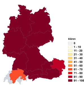 Relative Auftretenshäufigkeit von klären innerhalb der einzelnen Areale im Verhältnis zu abklären (in %)
