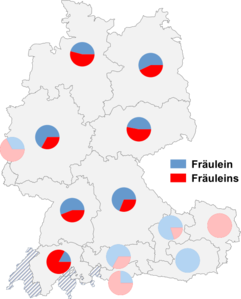 Relative Auftretenshäufigkeit von Fräulein / Fräuleins innerhalb der einzelnen Areale