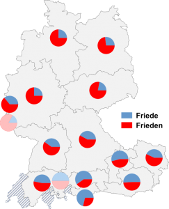 Relative Auftretenshäufigkeit von Friede / Frieden innerhalb der einzelnen Areale