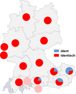 Relative Auftretenshäufigkeit von ident / identisch innerhalb der einzelnen Areale