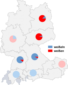 Relative Auftretenshäufigkeit von weißeln / weißen innerhalb der einzelnen Areale