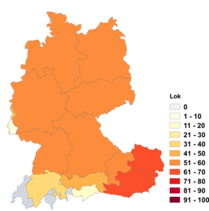 Relative Auftretenshäufigkeit von Lok innerhalb der einzelnen Areale im Verhältnis zu Lokomotive (in %)