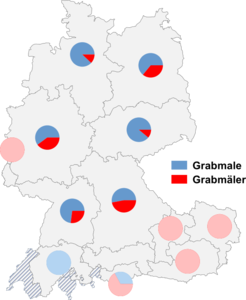 Relative Auftretenshäufigkeit von Grabmale / Grabmäler innerhalb der einzelnen Areale