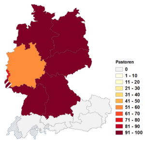 Relative Auftretenshäufigkeit von Pastoren innerhalb der einzelnen Areale im Verhältnis zu Pastöre (in %)