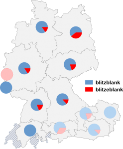 Relative Auftretenshäufigkeit von blitzblank / blitzeblank innerhalb der einzelnen Areale