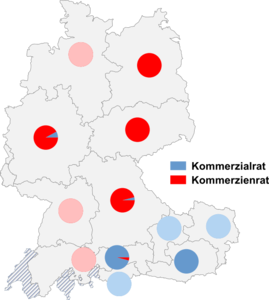 Relative Auftretenshäufigkeit von Kommerzialrat / Kommerzienrat innerhalb der einzelnen Areale