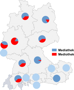 Relative Auftretenshäufigkeit von Mediathek / Mediothek innerhalb der einzelnen Areale