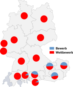 Relative Auftretenshäufigkeit von Bewerb / Wettbewerb innerhalb der einzelnen Areale