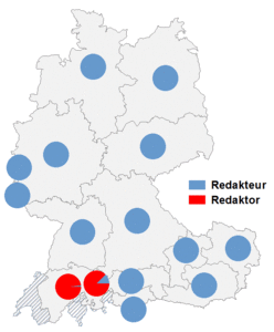Relative Auftretenshäufigkeit von Redakteur / Redaktor innerhalb der einzelnen Areale